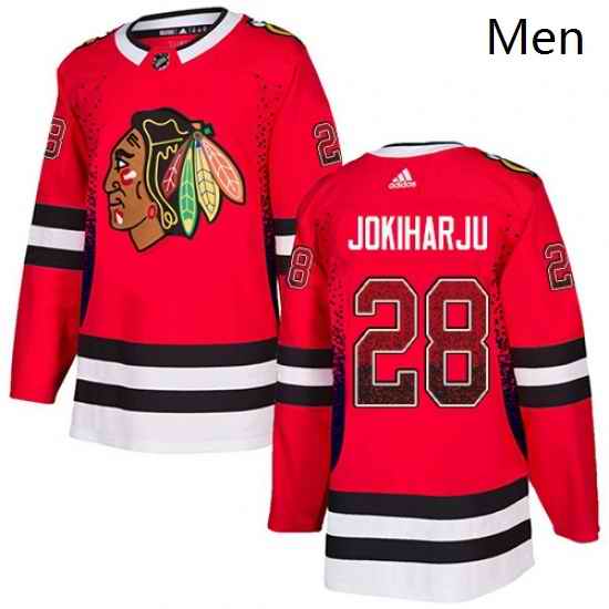 Mens Adidas Chicago Blackhawks 28 Henri Jokiharju Authentic Red Drift Fashion NHL Jersey